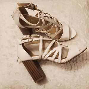 White heeled sandals